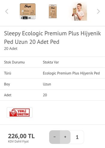 Sleepy Sleepy Ecologic Premium Plus Uzun Hijyenik Ped 20'li