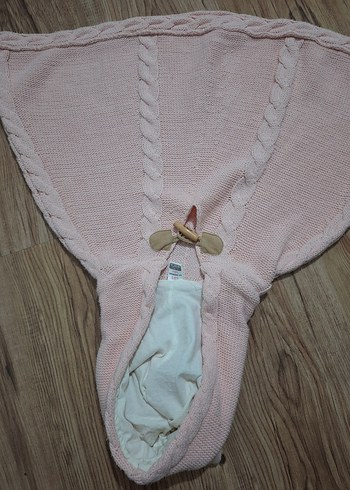 Kız Çocuk Pembe Örgü Kapüşonlu Hırka - Görsel 3