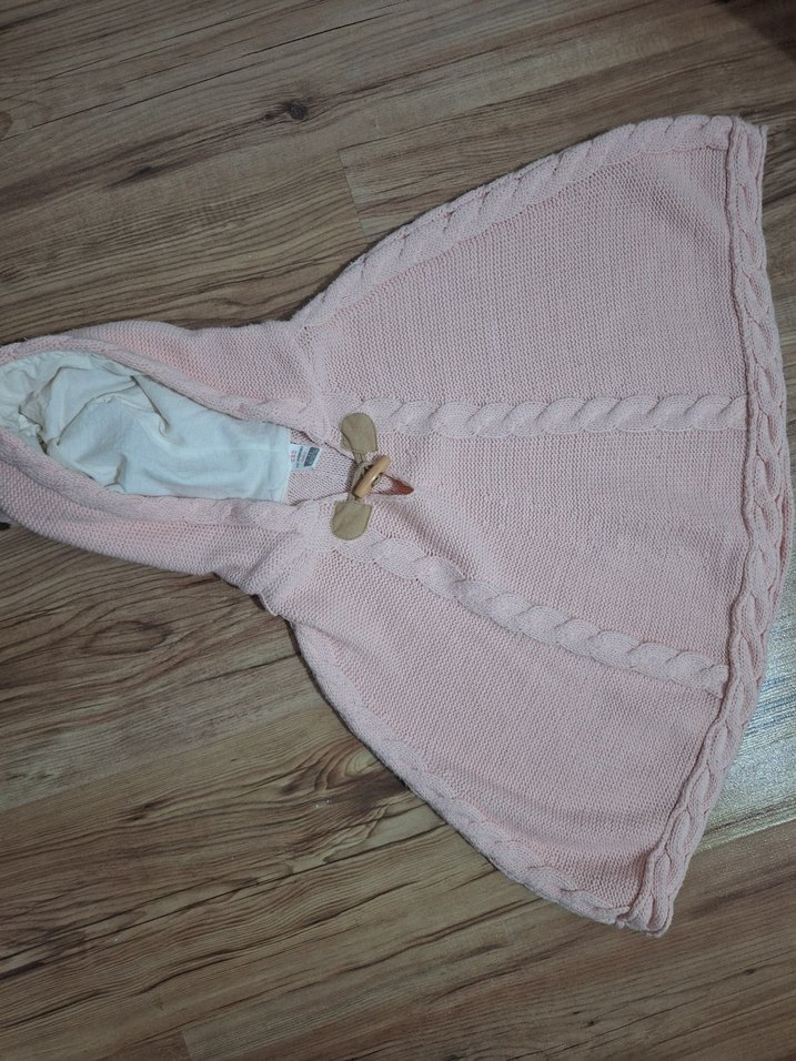 Kız Çocuk Pembe Örgü Kapüşonlu Hırka - Görsel 2