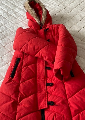 Kürklü Kapüşonlu Kırmızı Kız Çocuk Kaban - Görsel 5