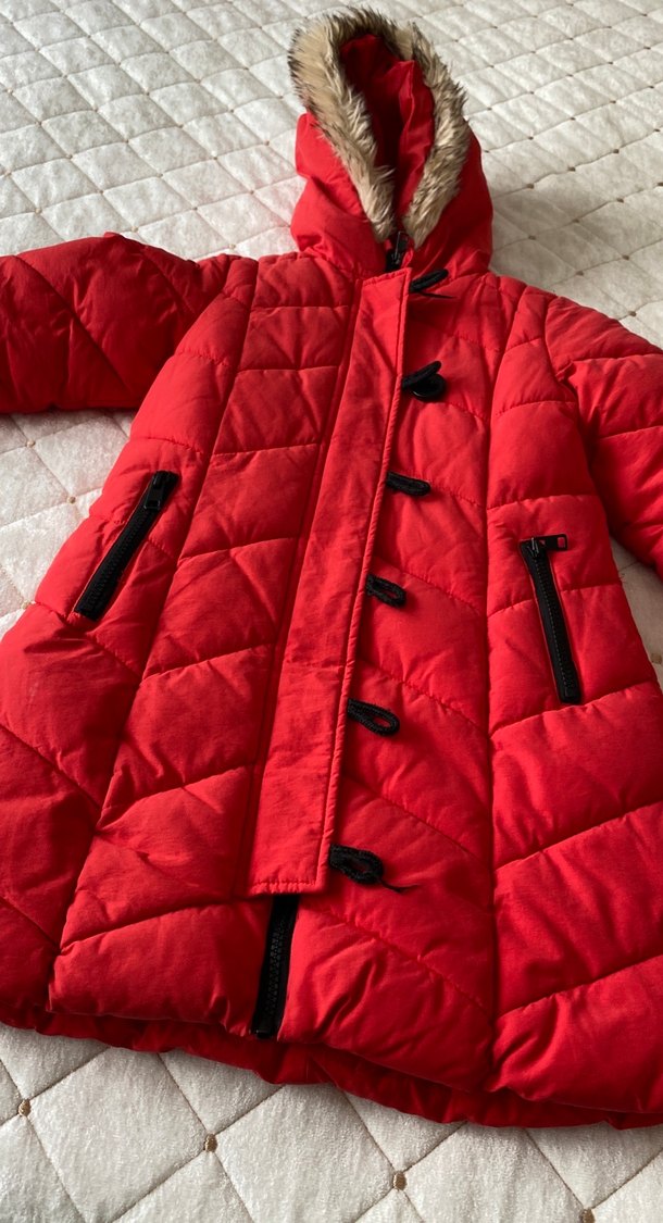 Kürklü Kapüşonlu Kırmızı Kız Çocuk Kaban - Görsel 3