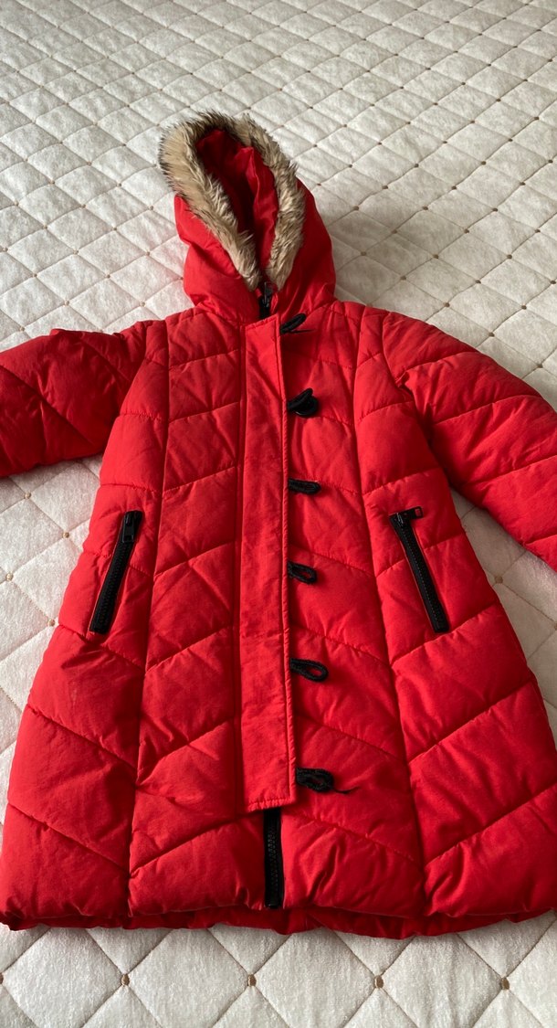 Kürklü Kapüşonlu Kırmızı Kız Çocuk Kaban - Görsel 2