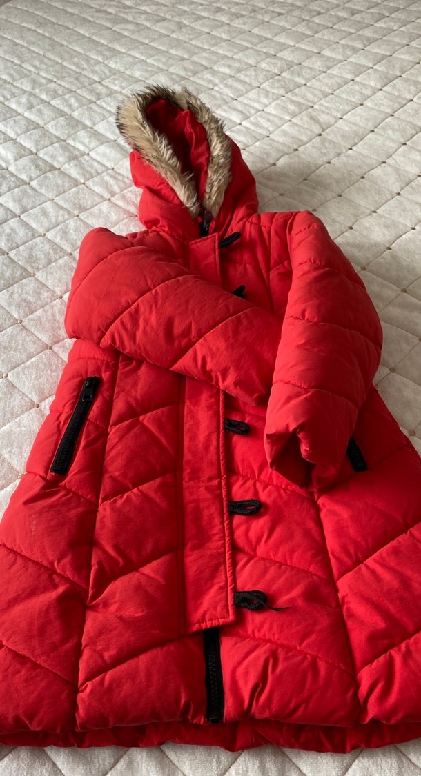 Kürklü Kapüşonlu Kırmızı Kız Çocuk Kaban - Görsel 5