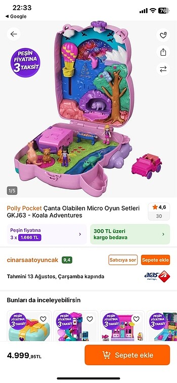 Polly pocket çanta olabilen mikro pembe koala GKJ63-GXC95 - Görsel 8