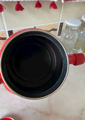 Emaye  Parlak Kırmızı Çift Katmanlı Çaydanlık - Görsel 7