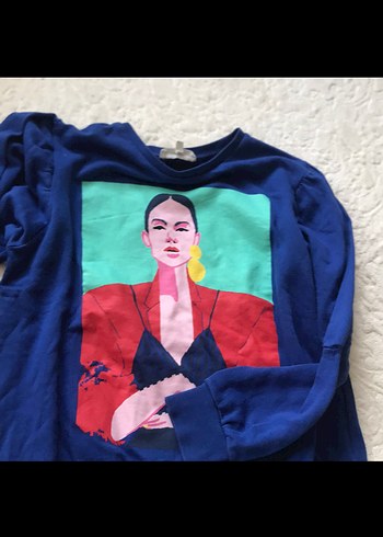 Koton Kadın Mavi Baskılı Salaş Sweatshirt