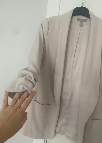 34 Beden Bej Kadın Keten Midi Blazer