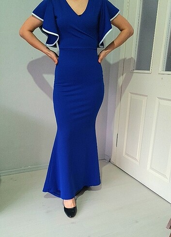 VOLAN KOL DETAYLI UZUN BALIK ABİYE - Görsel 3