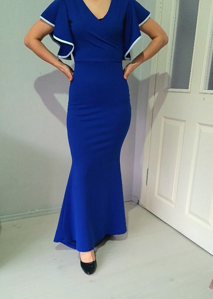 VOLAN KOL DETAYLI UZUN BALIK ABİYE - Görsel 3