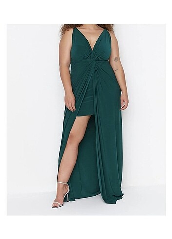 Zümrüt Yeşili Drape Elbise - Görsel 4
