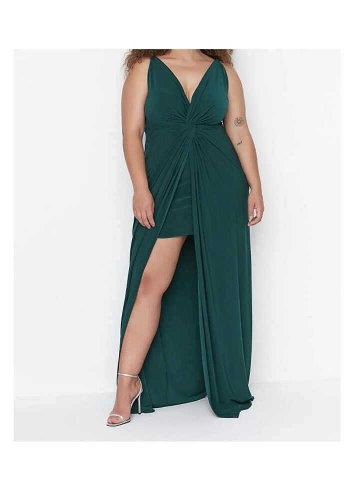 Zümrüt Yeşili Drape Elbise - Görsel 4