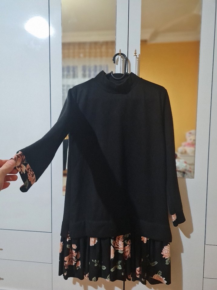 Çiçek Desenli Siyah Hamile Uzun Etek - Görsel 2