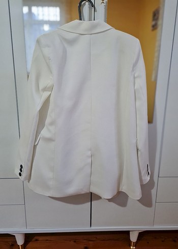 Düğmeli Beyaz Kadın Blazer Ceket Takım - Görsel 6