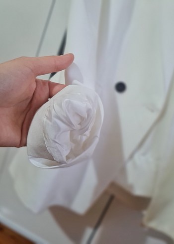 Düğmeli Beyaz Kadın Blazer Ceket Takım - Görsel 4