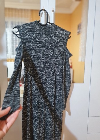 Gri Uzun Örme Kadın Elbise - Görsel 2