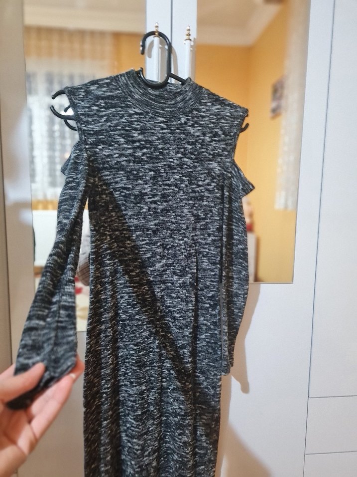 Gri Uzun Örme Kadın Elbise - Görsel 2