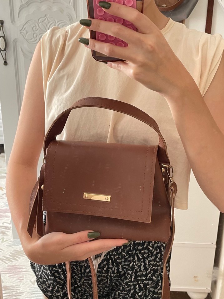 Kahverengi Deri Kadın Çanta - Görsel 5