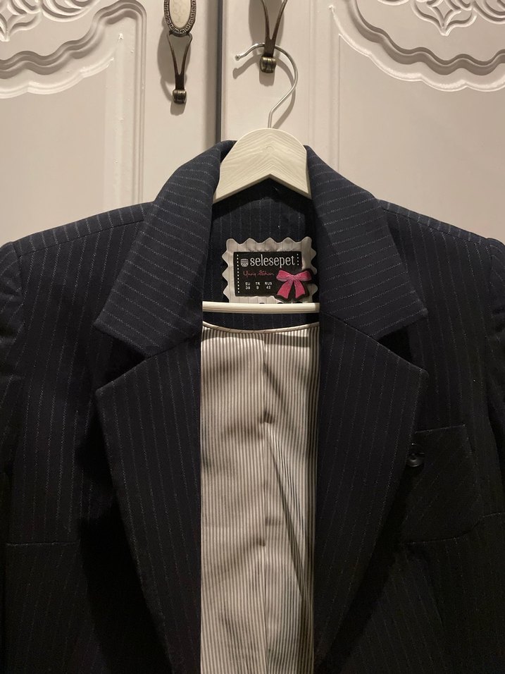 Lacivert çizgili blazer - Görsel 2