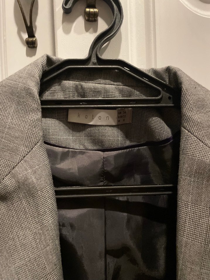 Gri Kadın Keten Kumaşlı Düğmeli Blazer - Görsel 2