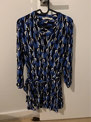 Zara Lacivert Desenli Elbise