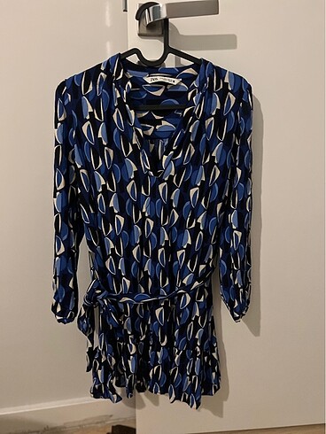 Zara Zara Lacivert Desenli Elbise
