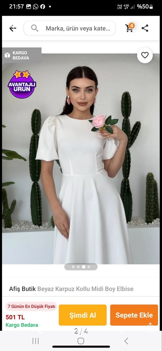 Beyaz Drapeli Saten Uzun Elbise - Görsel 2