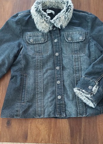 Kadın Gri Tüylü Denim Ceket
