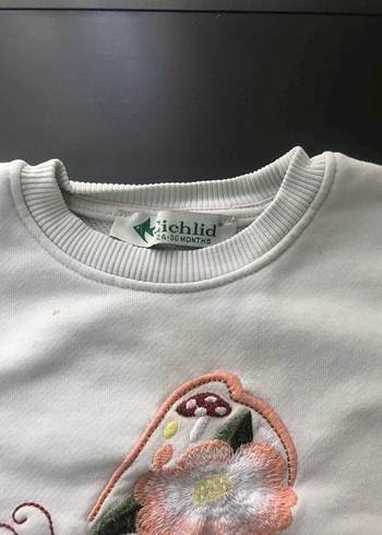 Beyaz Kelebek Desenli Kız Sweatshirt - Görsel 2
