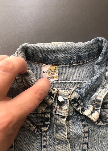 Gri Düğmeli Kız Denim Ceket - Görsel 2