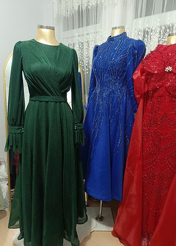 Yeşil Drapeli Uzun Kadın Abiye Elbise Satılıktır - Görsel 2