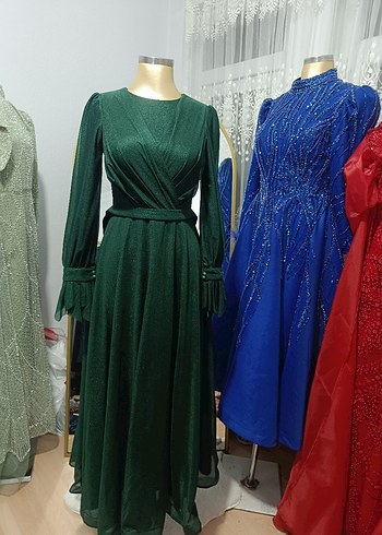 Yeşil Drapeli Uzun Kadın Abiye Elbise Satılıktır - Görsel 3