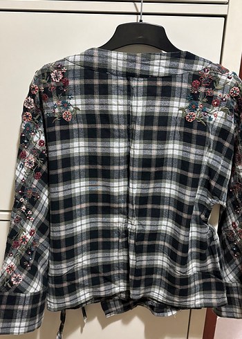 Kadın Gri Nakışlı Bohem Gömlek - Görsel 4