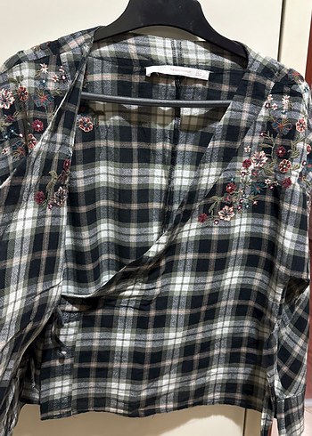 Kadın Gri Nakışlı Bohem Gömlek - Görsel 5