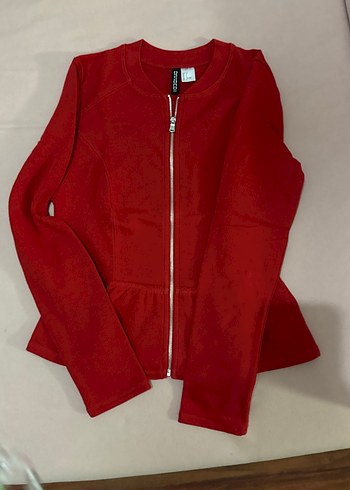 Kırmızı Kadın  Fermuarlı Peplum Ceket - Görsel 3