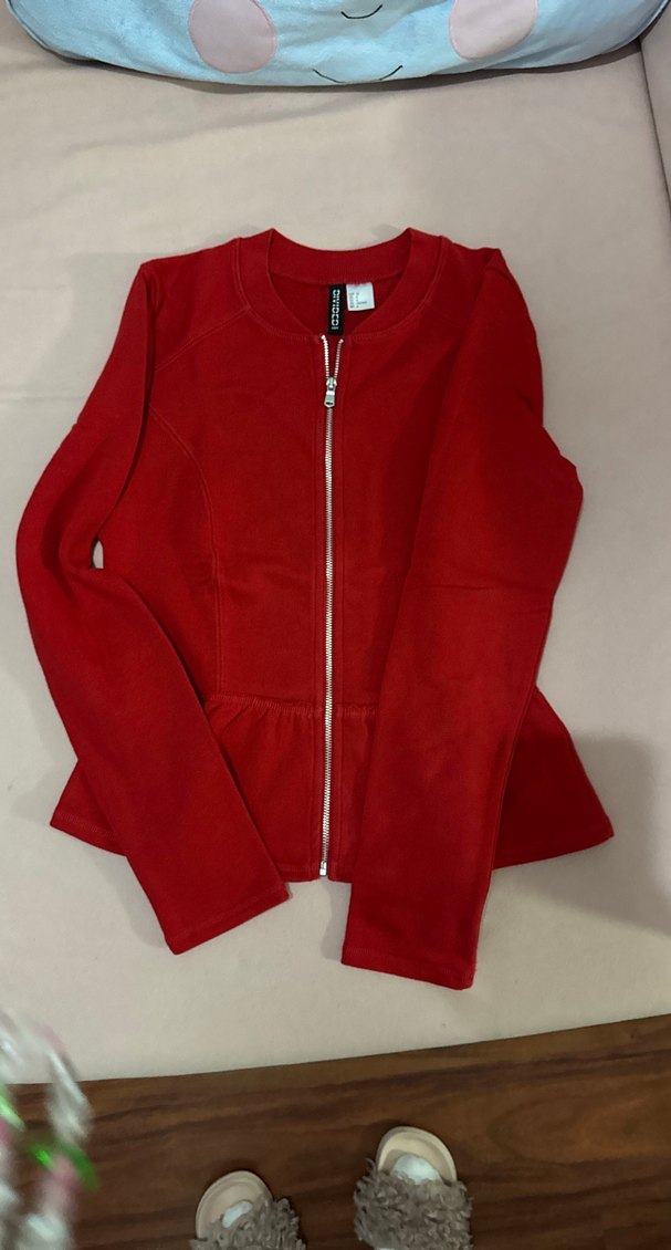 Kırmızı Kadın  Fermuarlı Peplum Ceket - Görsel 3