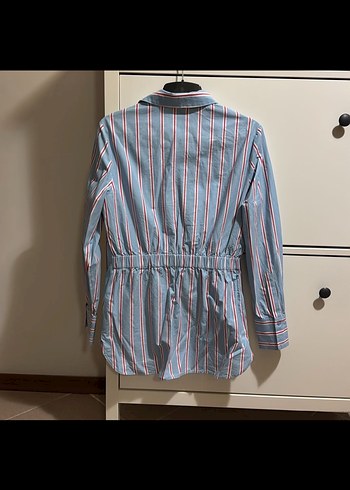 Düğmeli Çizgili Mavi Kadın Gömlek - Görsel 3