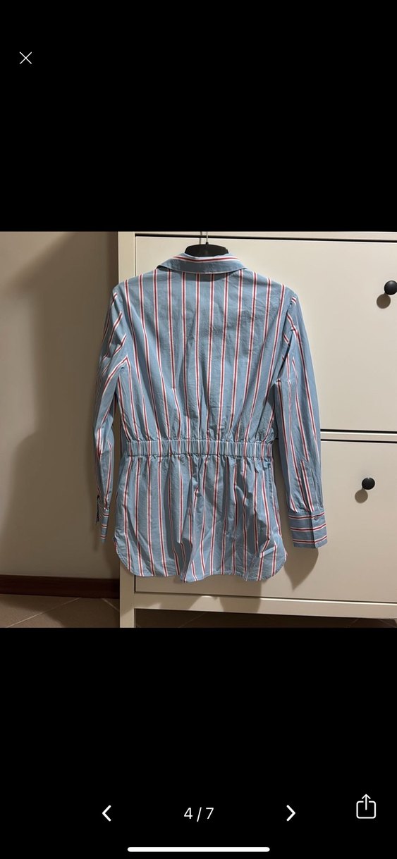 Düğmeli Çizgili Mavi Kadın Gömlek - Görsel 3