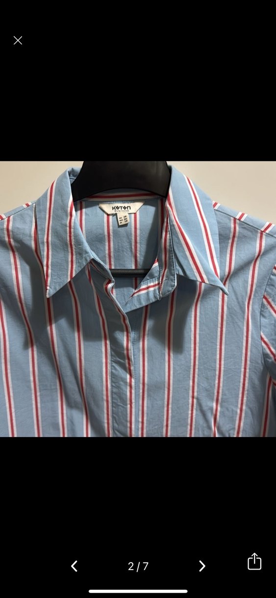 Düğmeli Çizgili Mavi Kadın Gömlek - Görsel 2