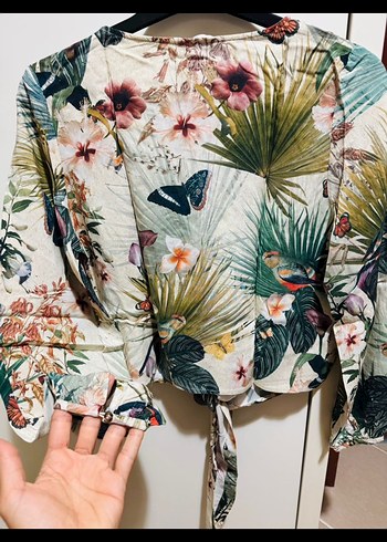 Çiçek Desenli V Yaka Bohem Kadın Gömlek - Görsel 4