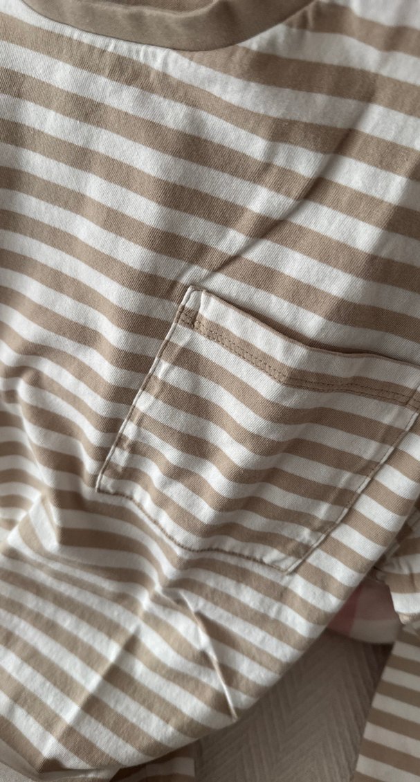 Bej Çizgili Erkek çocuk Uzun Kollu Tişört - Görsel 4