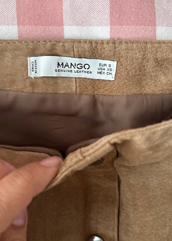 Bej Süet deri Düğmeli Mini Etek - Görsel 2