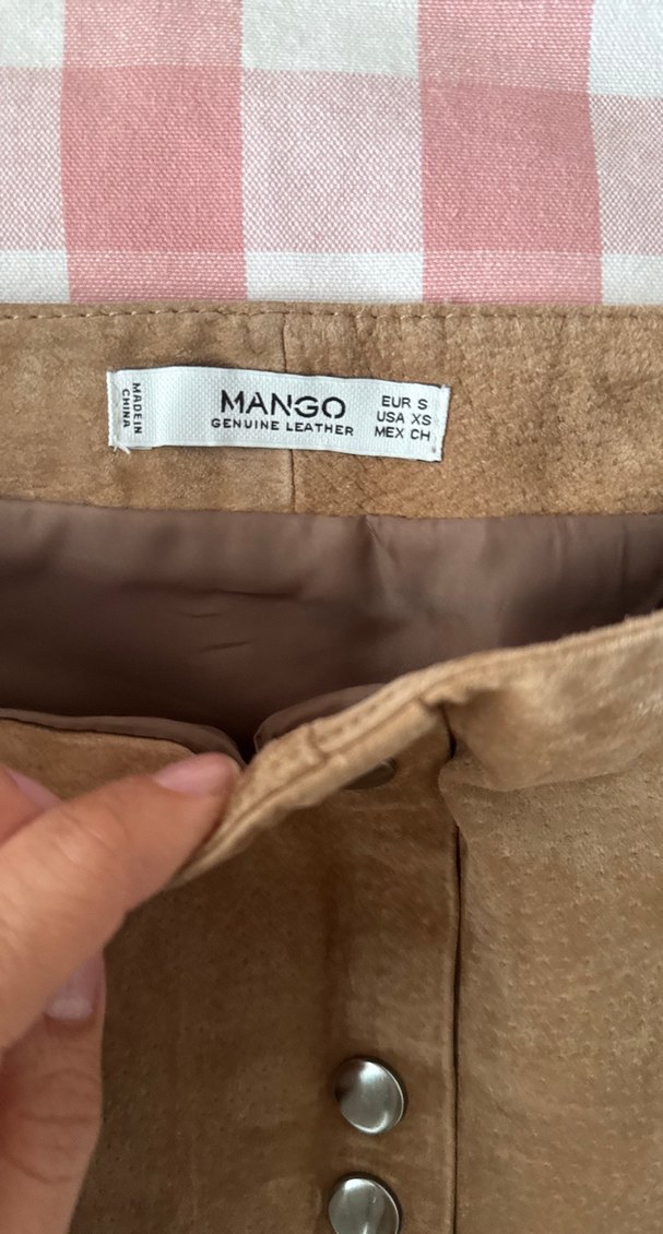 Bej Süet deri Düğmeli Mini Etek - Görsel 2