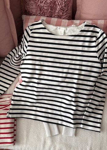 3 lü Beyaz Fitilli Kadın Triko Kazak ve çizgili - Görsel 3