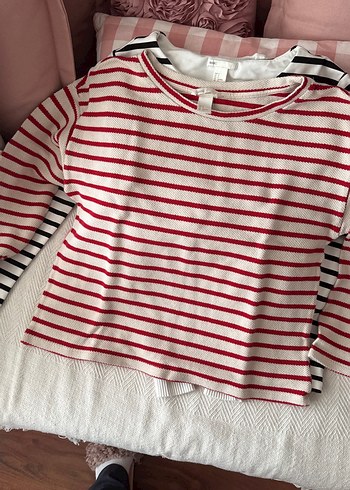 3 lü Beyaz Fitilli Kadın Triko Kazak ve çizgili - Görsel 4