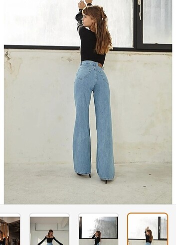 Vatkalı buz mavi wide leg jean