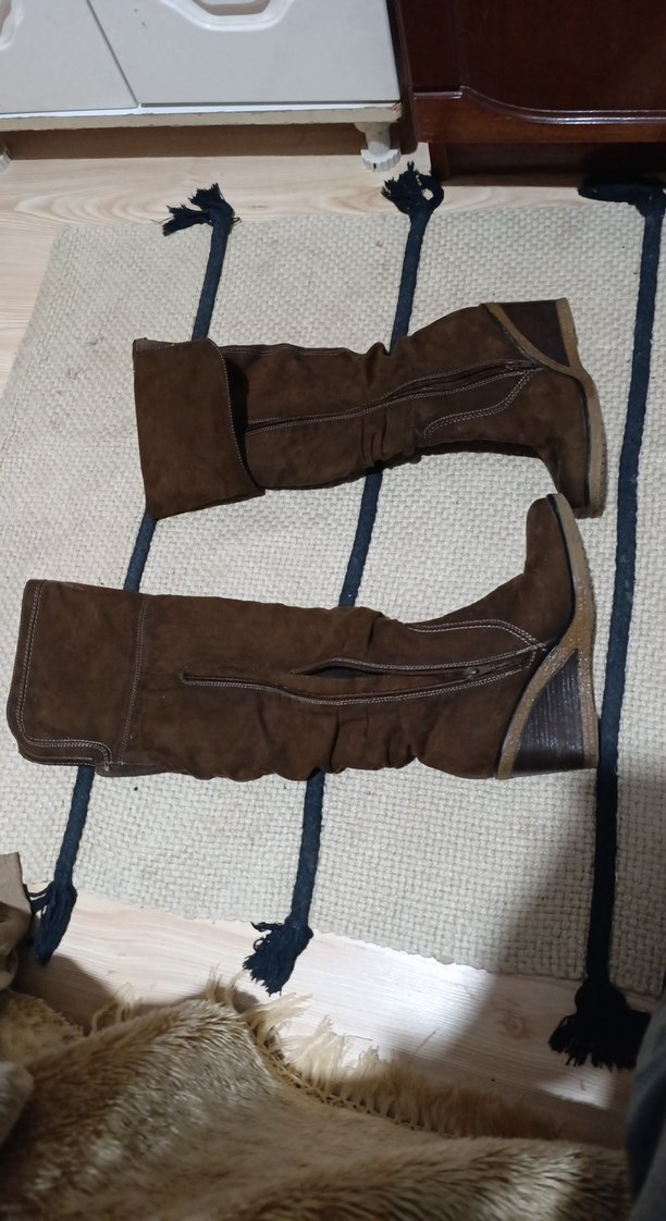 Kahverengi Kadın Süet Dolgu Topuklu Dizüstü Çizme - Görsel 2