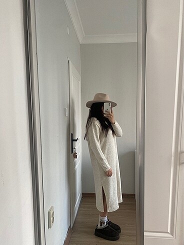 s Beden camel Renk Geniş kesim triko elbise