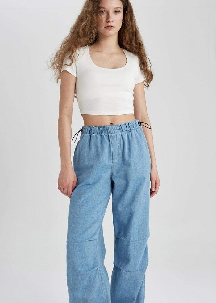 Jogger Yüksek Bel Bilek Boy Paraşüt Jean Pantolon - Görsel 5