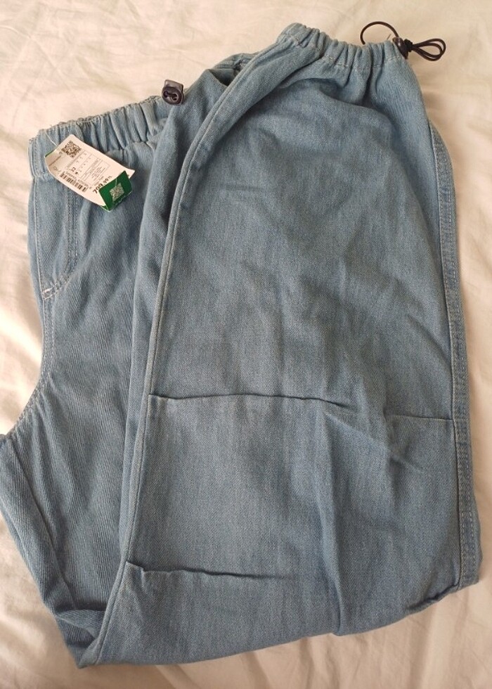 Jogger Yüksek Bel Bilek Boy Paraşüt Jean Pantolon - Görsel 2