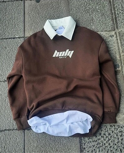 A Plus Unisex Fake Yala Oversize Sweatshirt Kahverengi